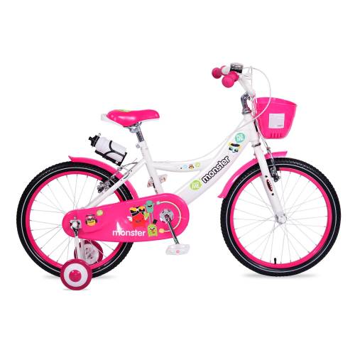 Bicicleta pentru fete 20 inch Moni Monster roz cu roti ajutatoare