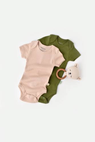 Set 2 body-uri bebe unisex din bumbac organic si modal - Verde/Blush - BabyCosy