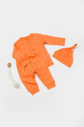 Set 3 piese:bluza - pantaloni si caciulita Printed - BabyCosy - 50% modal+50% bumbac - Apricot