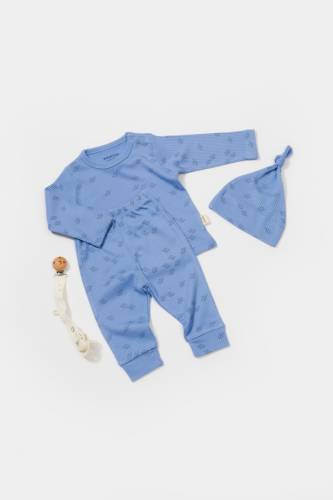Set 3 piese:bluza - pantaloni si caciulita Printed - BabyCosy - 50% modal+50% bumbac - Lavanda