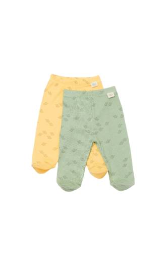 Set 2 pantalonasi cu botosei Printed - BabyCosy - 50% modal+50% bumbac - Lamaie/Verde