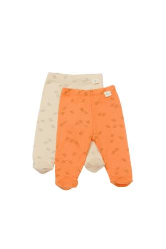 Set 2 pantalonasi cu botosei Printed - BabyCosy - 50% modal+50% bumbac - Stone/Apricot