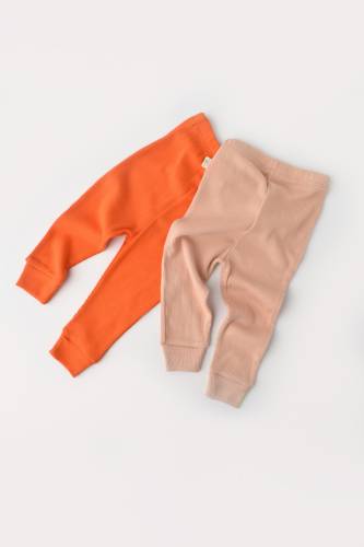 Set 2 pantaloni bebe unisex din bumbac organic si modal - Rodie/Piersica - BabyCosy