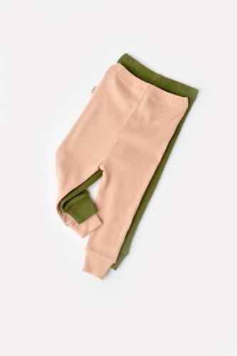 Set 2 pantaloni bebe unisex din bumbac organic si modal - Verde/Blush - BabyCosy