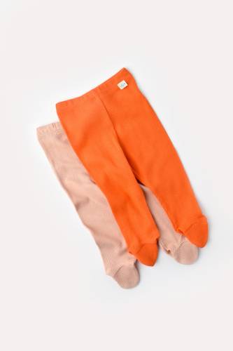 Set 2 pantaloni cu botosei bebe unisex din bumbac organic si modal - Rodie/Piersica - BabyCosy