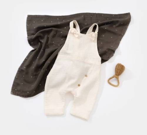 Salopeta de vara cu pantaloni lungi din muselina - BabyCosy - 100%bumbac - ecru