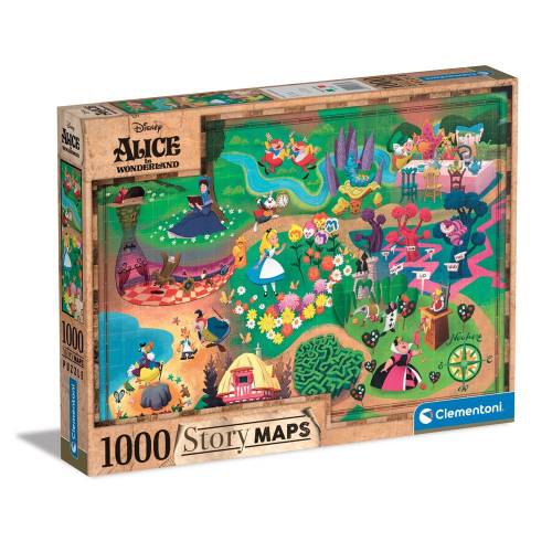 Puzzle 1000 piese Clementoni Disney Story Maps Alice in Wonderland