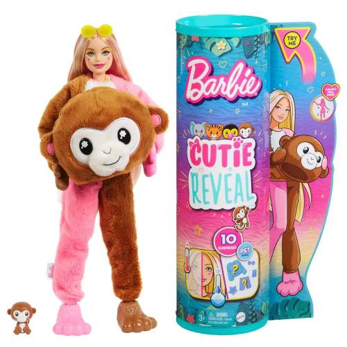 Papusa Barbie Cutie Reveal Jungle Friends Maimuta